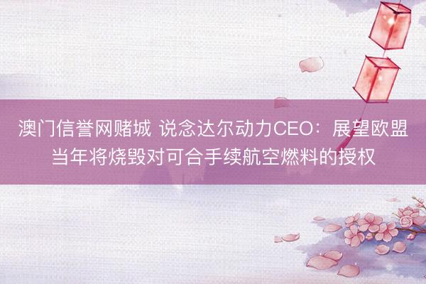 澳门信誉网赌城 说念达尔动力CEO：展望欧盟当年将烧毁对可合手续航空燃料的授权