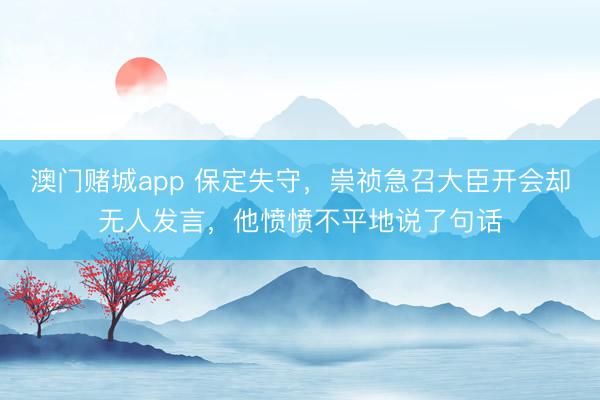 澳门赌城app 保定失守，崇祯急召大臣开会却无人发言，他愤愤不平地说了句话