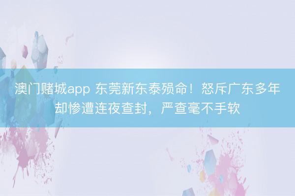 澳门赌城app 东莞新东泰殒命!怒斥广东多年却惨遭连夜查封,严查毫不手软