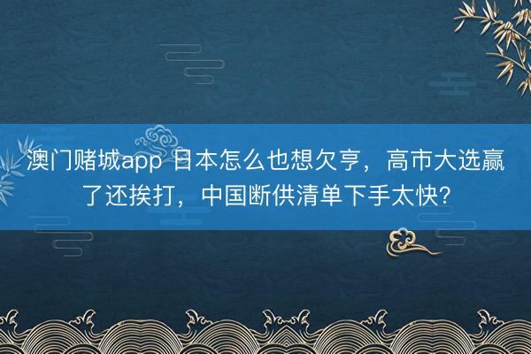 澳门赌城app 日本怎么也想欠亨，高市大选赢了还挨打，中国断供清单下手太快？
