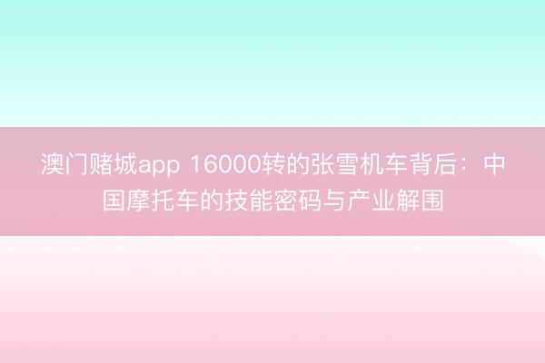 澳门赌城app 16000转的张雪机车背后：中国摩托车的技能密码与产业解围