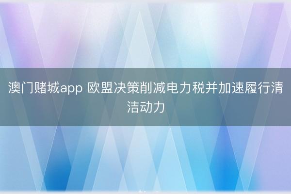 澳门赌城app 欧盟决策削减电力税并加速履行清洁动力