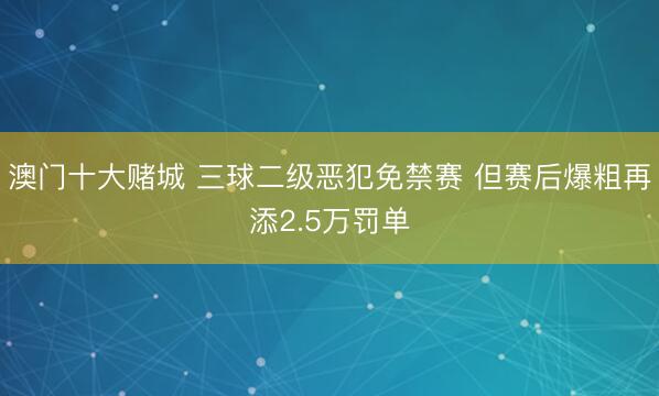澳门十大赌城 三球二级恶犯免禁赛 但赛后爆粗再添2.5万罚单